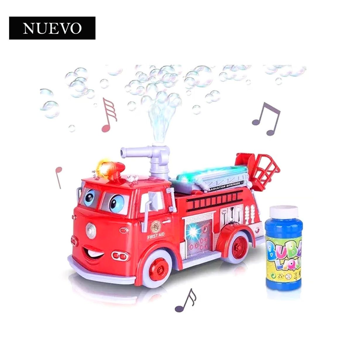 GENERICO - Juguete Camión Bombero Lanza Burbujas con Luz y Sonido