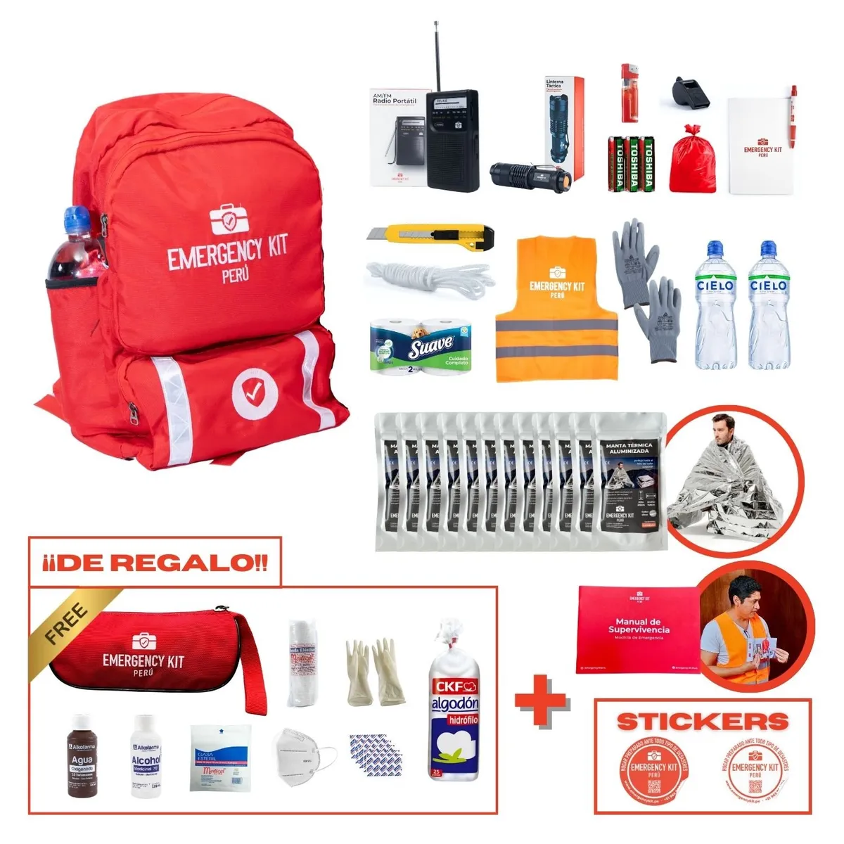 EMERGENCY KIT PERU - Mochila de Emergencia Equipada Office Full (Hasta 12 Personas)