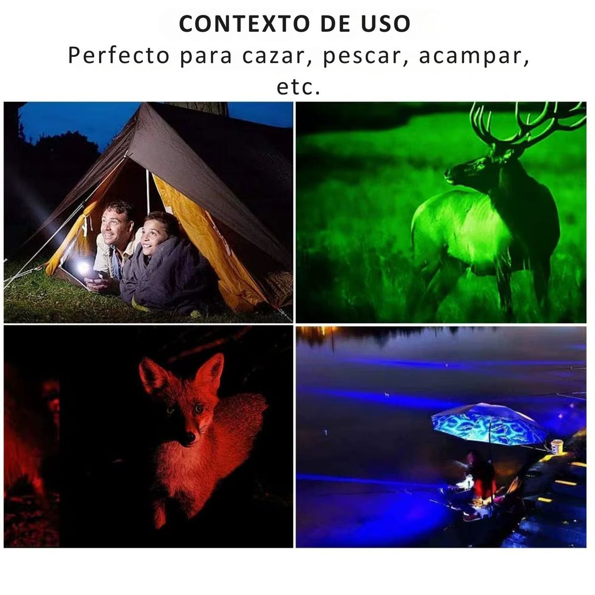 CAFINI - Linterna LED Recargable 4 Modos (Blanco, Azul, Verde, Rojo)  Zoom