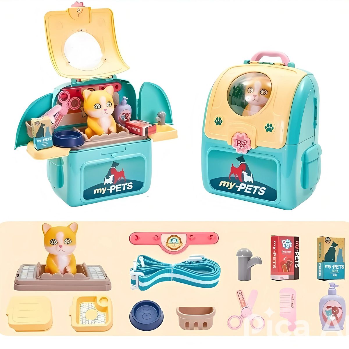 GENERICO - Set De Veterinario Y Mochila 2 En 1 de Gatito 14 pcs