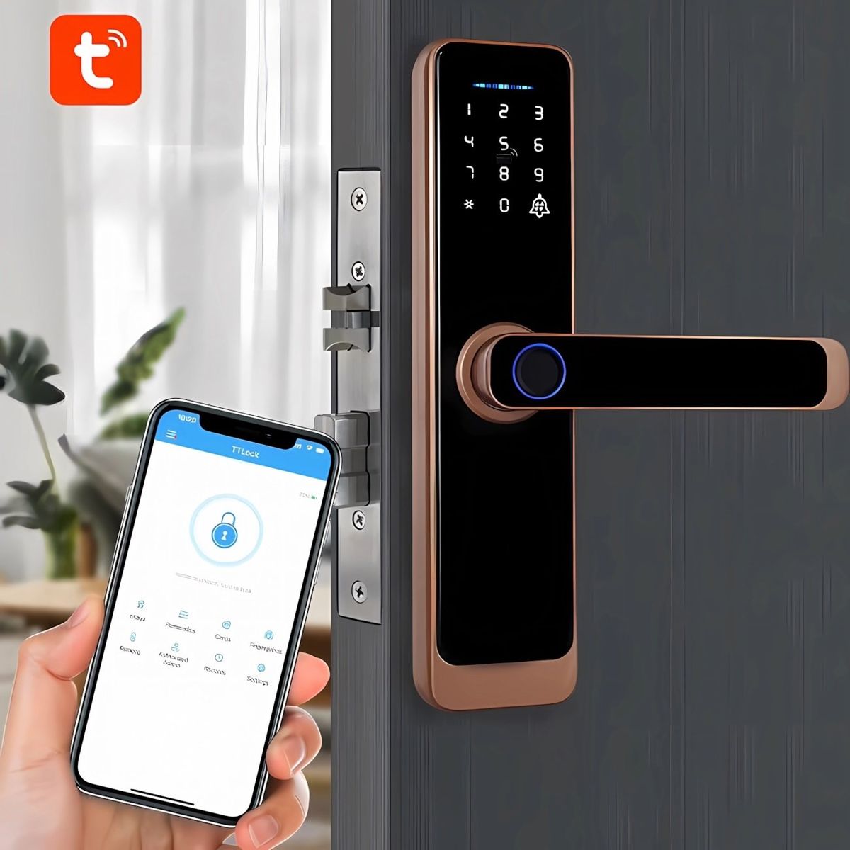 OEM - Cerradura Inteligente Smart Chapa Biométrica Digital Wifi Dorado A15