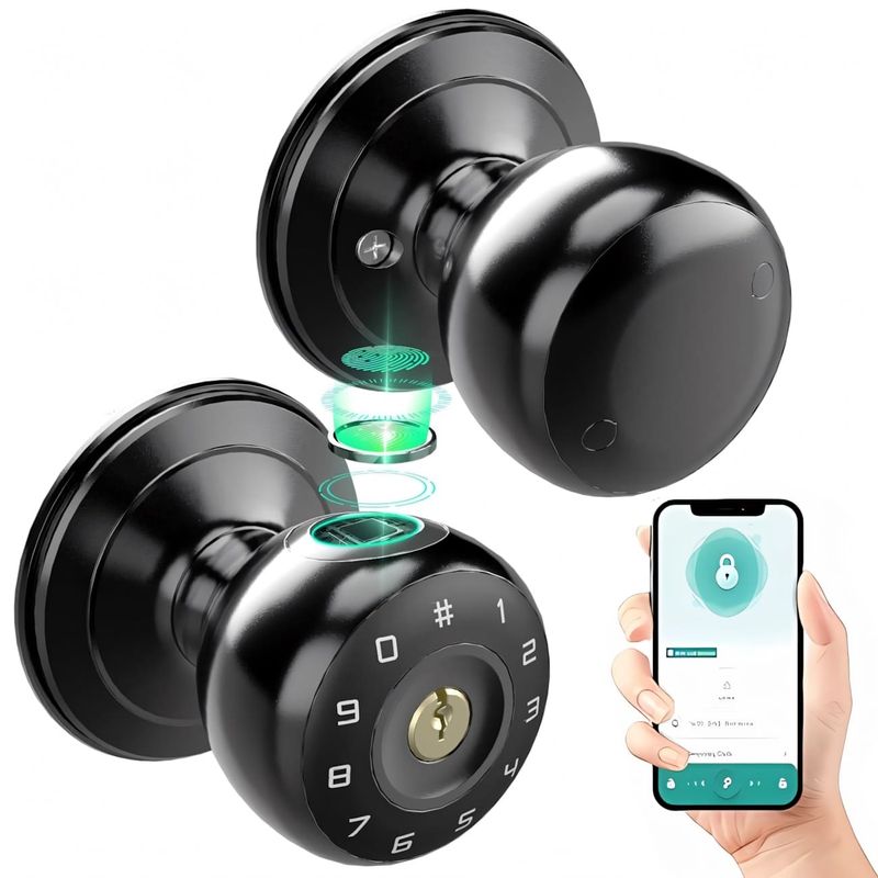 OEM - Cerradura Inteligente Smart Chapa Biometrica Pomo Perilla Negro K03