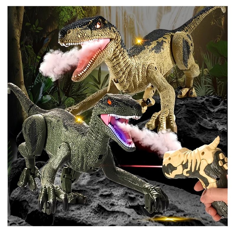 GENERICO - DINOSAURIO VELOCIRAPTOR A CONTROL REMOTO CON HUMO LUZ Y SONIDO