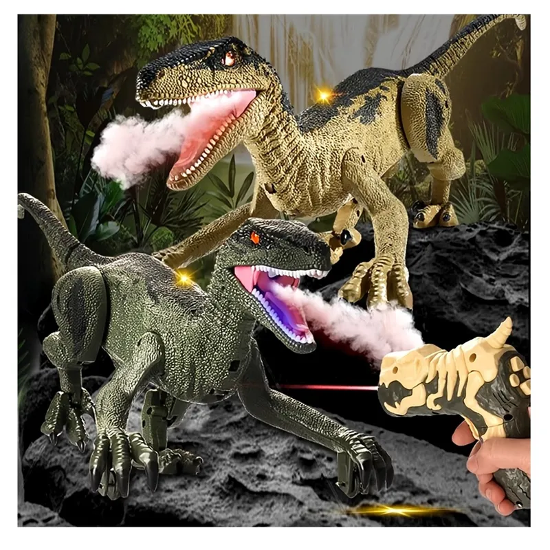GENERICO - DINOSAURIO VELOCIRAPTOR A CONTROL REMOTO CON HUMO LUZ Y SONIDO