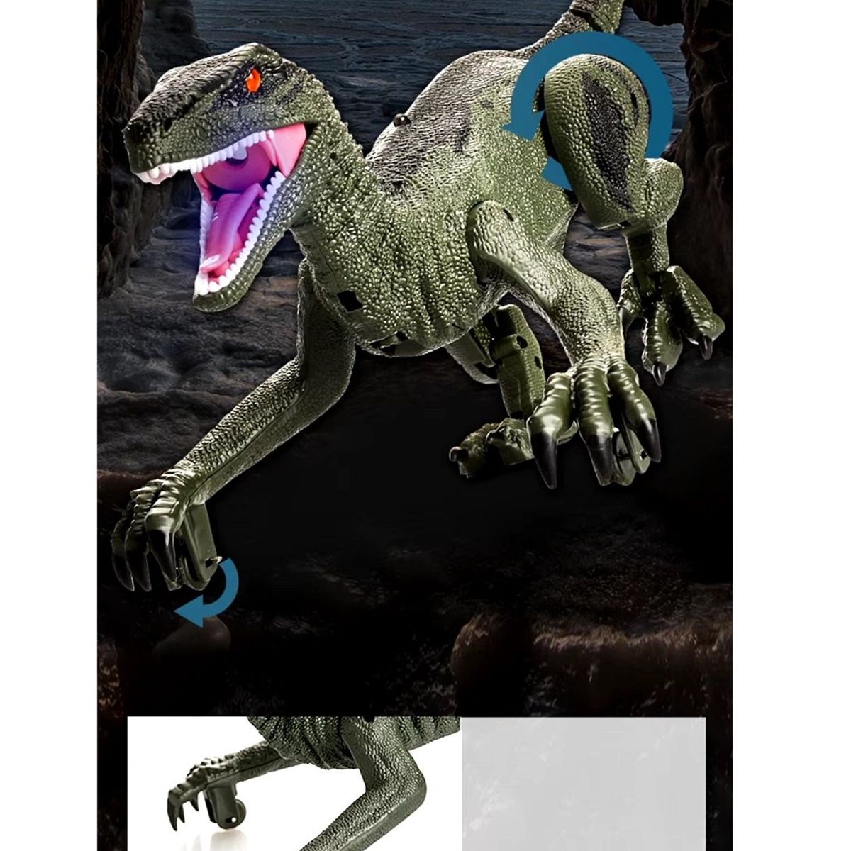 GENERICO - DINOSAURIO VELOCIRAPTOR A CONTROL REMOTO CON HUMO LUZ Y SONIDO