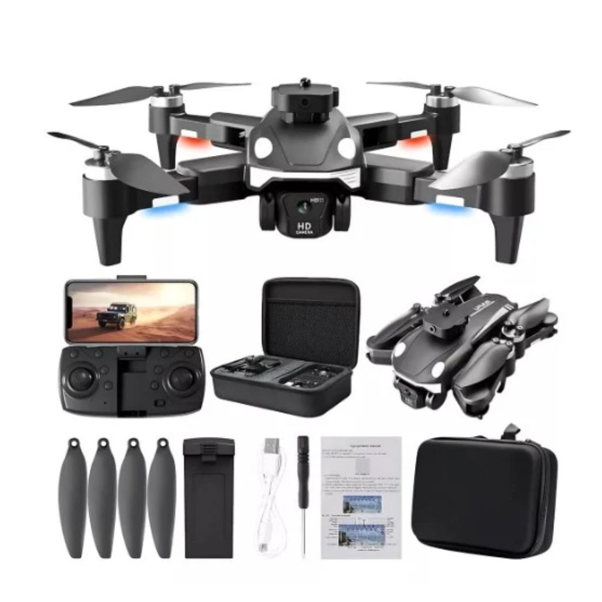 GENERICO - DRONE F200 Plegable con 2 Cámaras HD Control Remoto y Manual