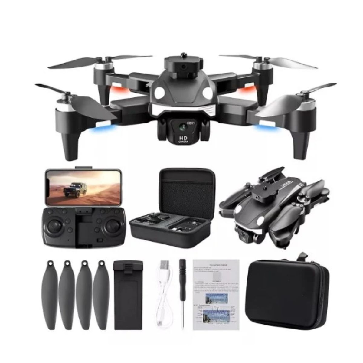 GENERICO - DRONE F200 Plegable con 2 Cámaras HD Control Remoto y Manual