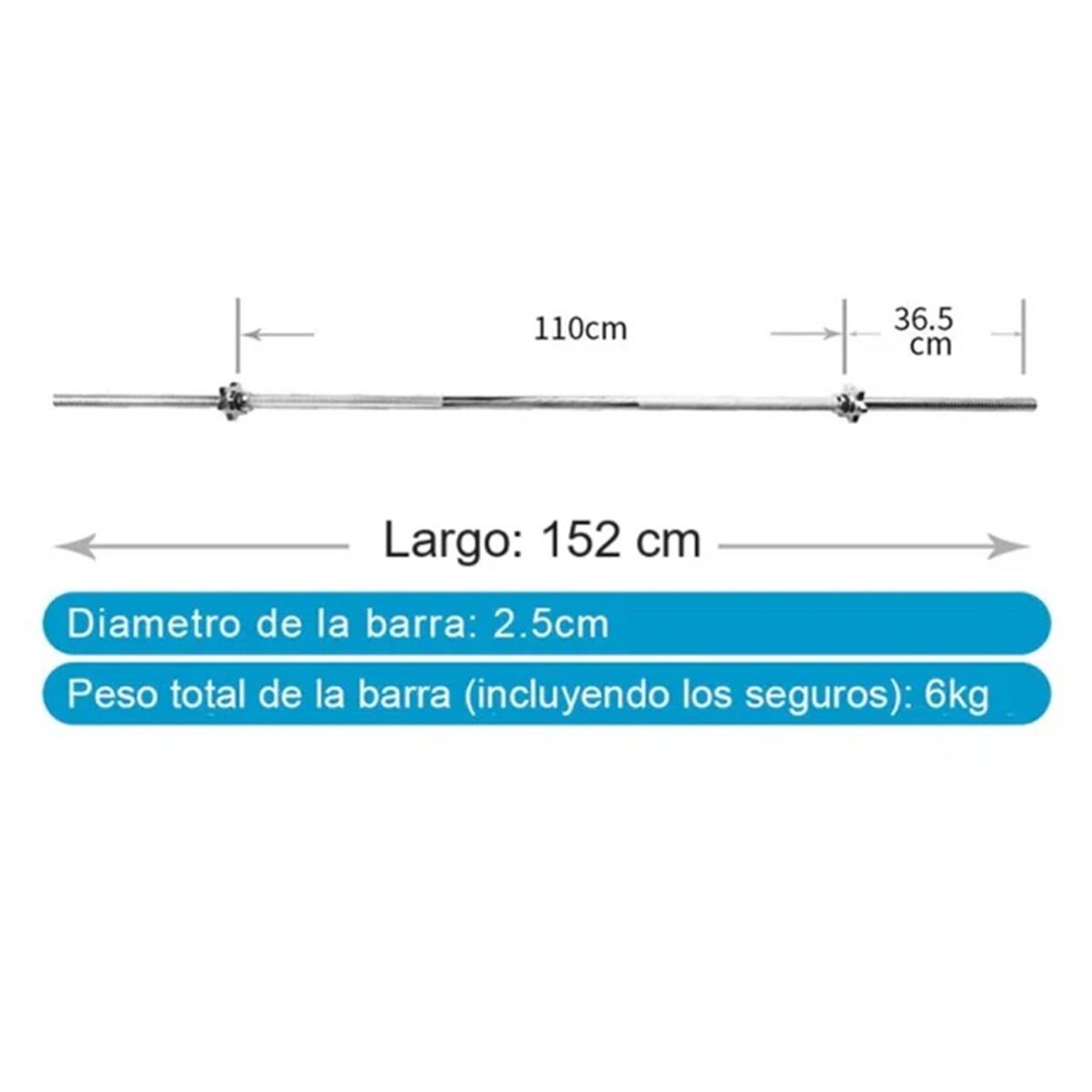 PROIRON - Barra Recta Cromada PRO 130KG - 25mm - 152cm