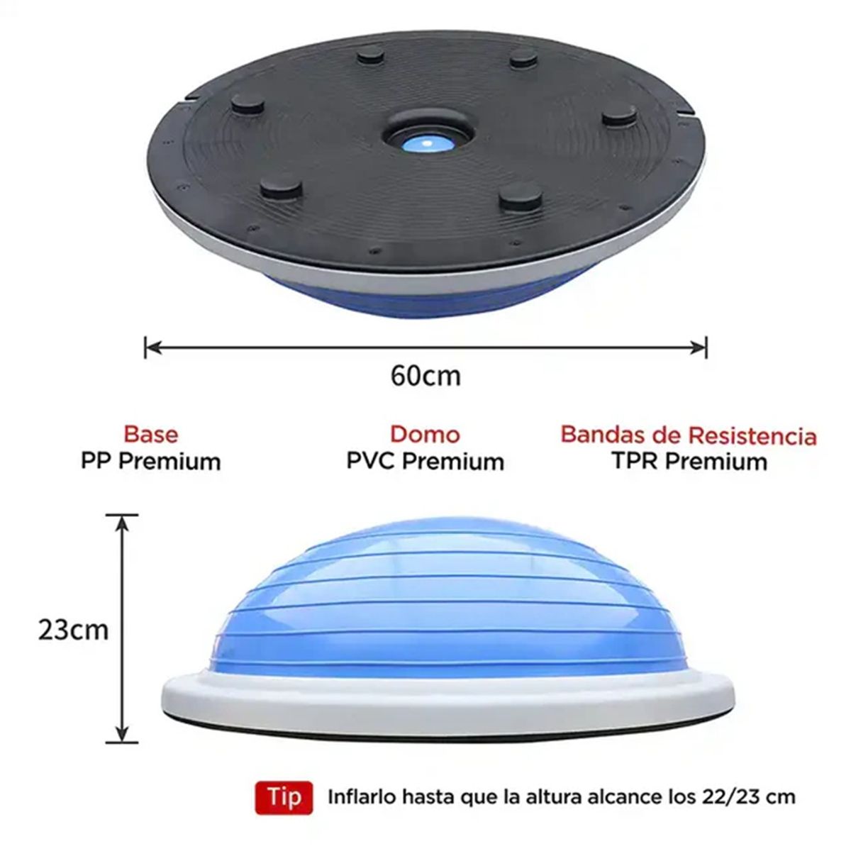 PROIRON - BOSU Balance Trainer Pelota de Equilibrio Azul 60 cm