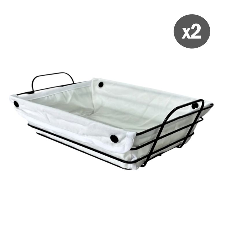 GENERICO - Pack x2 Paneras Rectangulares de Metal con tela y botones