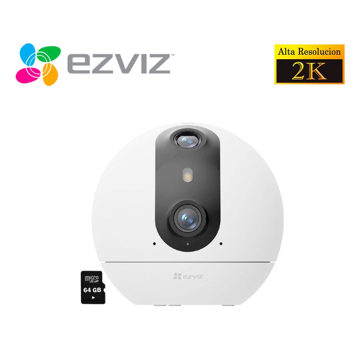 EZVIZ - Ezviz Cámara Seguridad Wifi C60P Dual 2K 3MP con Boton Llamada +SD 64GB