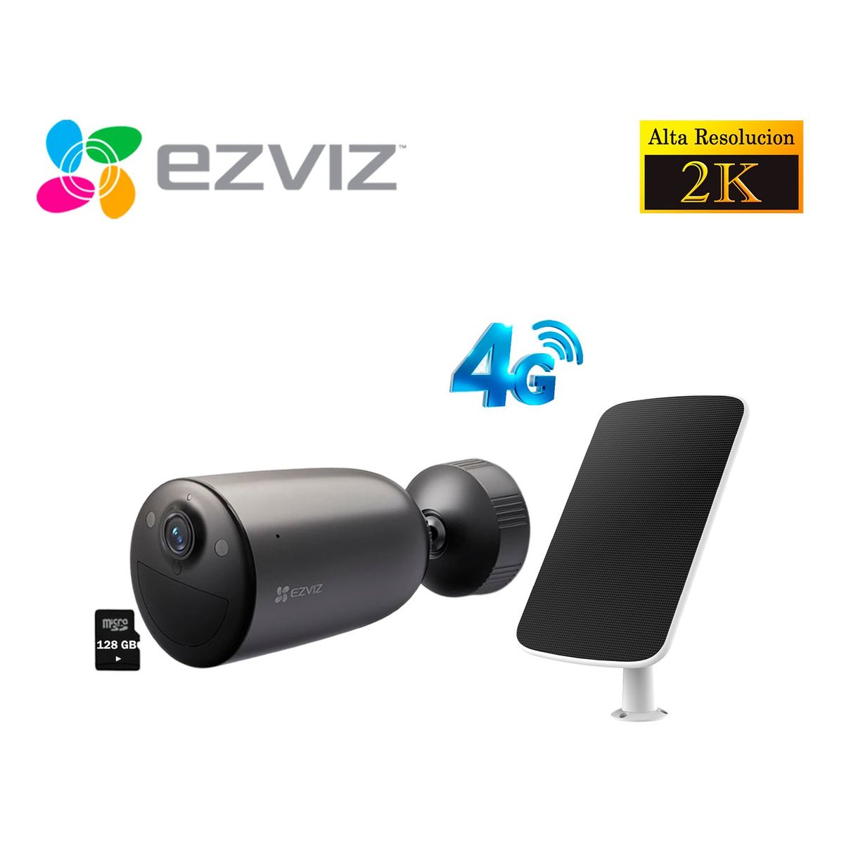Ezviz - Cámara Ezviz EB3 4G 2K 3MP Inteligente Exterior Con Chip Batería Panel solar SD 128GB