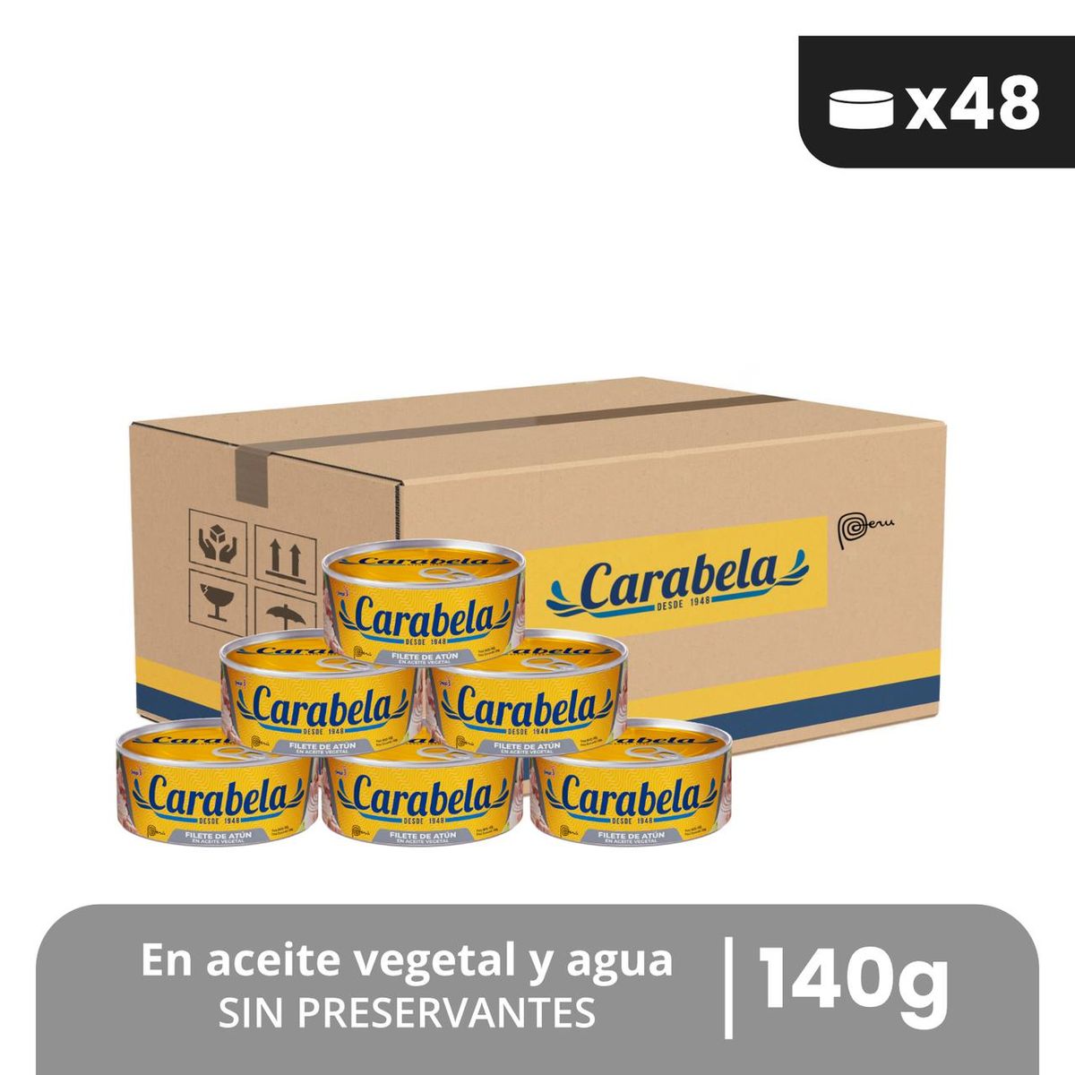 CARABELA - Filetes de Atún en aceite vegetal Carabela 140gr Caja x48