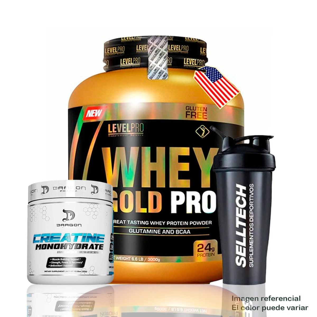 LEVEL PRO - Whey Gold Pro 3kg Chocolate+Creatina Dragon Pharma 300gr