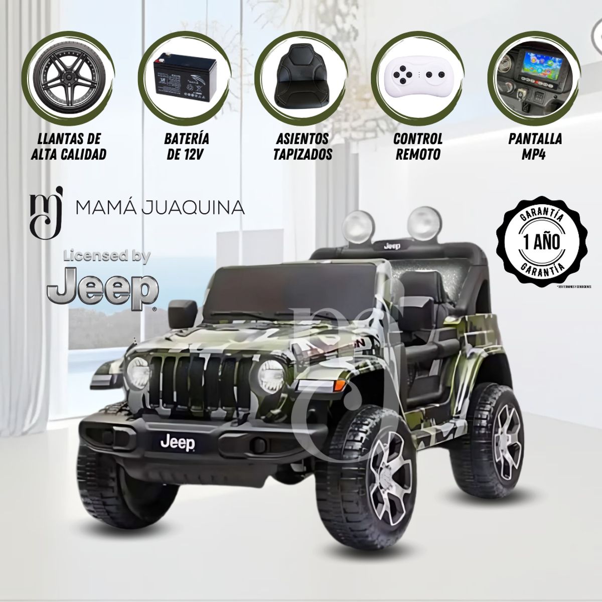 JEEP - Carro a Batería «JEEP RUBICON» Licenciado Verde Táctico