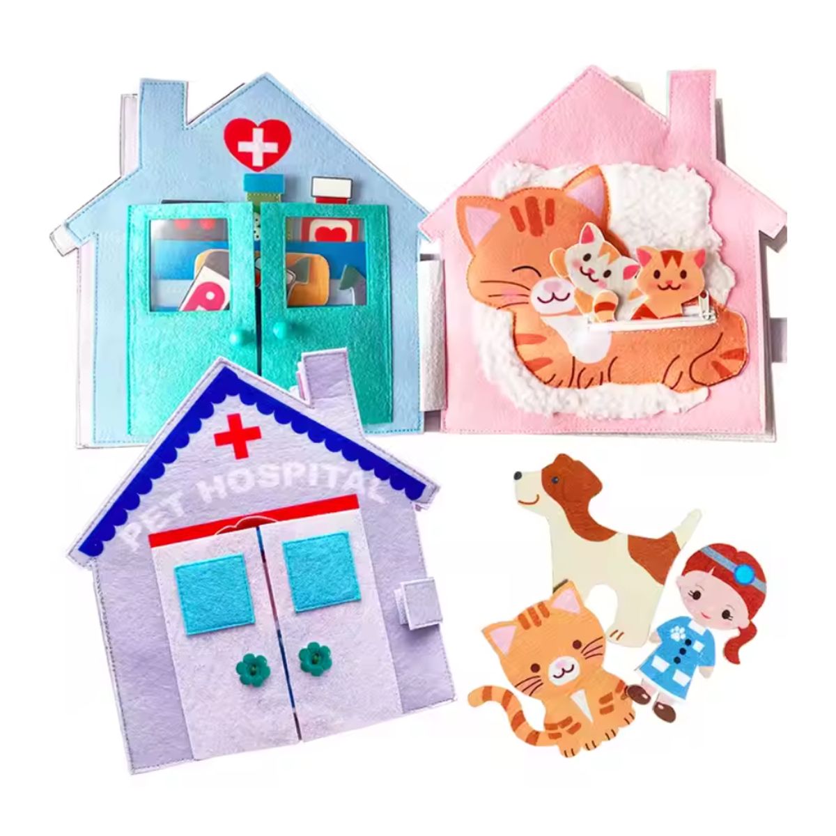 CUENTA OVEJAS - Libro Sensorial de Tela con Actividades de Veterinaria