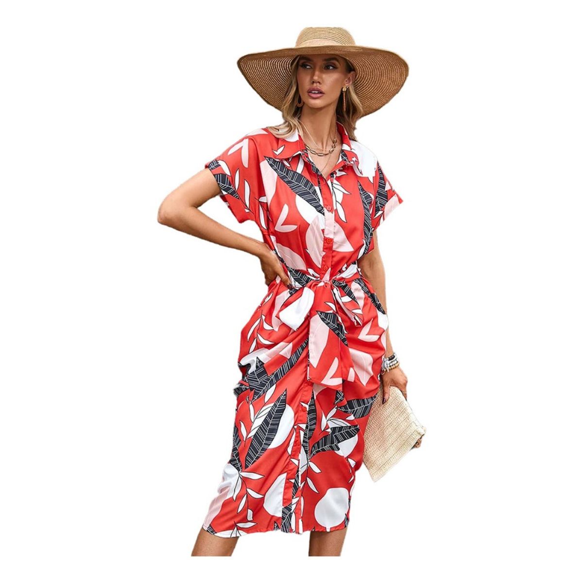 GIOIO - Vestido Camisero Estampado De Cintura Alta Para Mujer