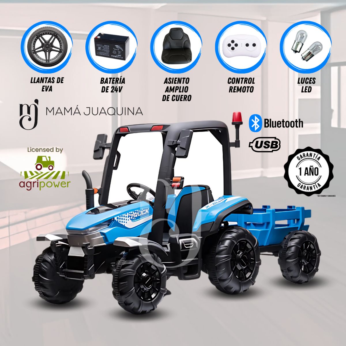 CONFORT - Carro a Batería modelo Tractor «RANCHLIVE» Licenciado Sky Blue