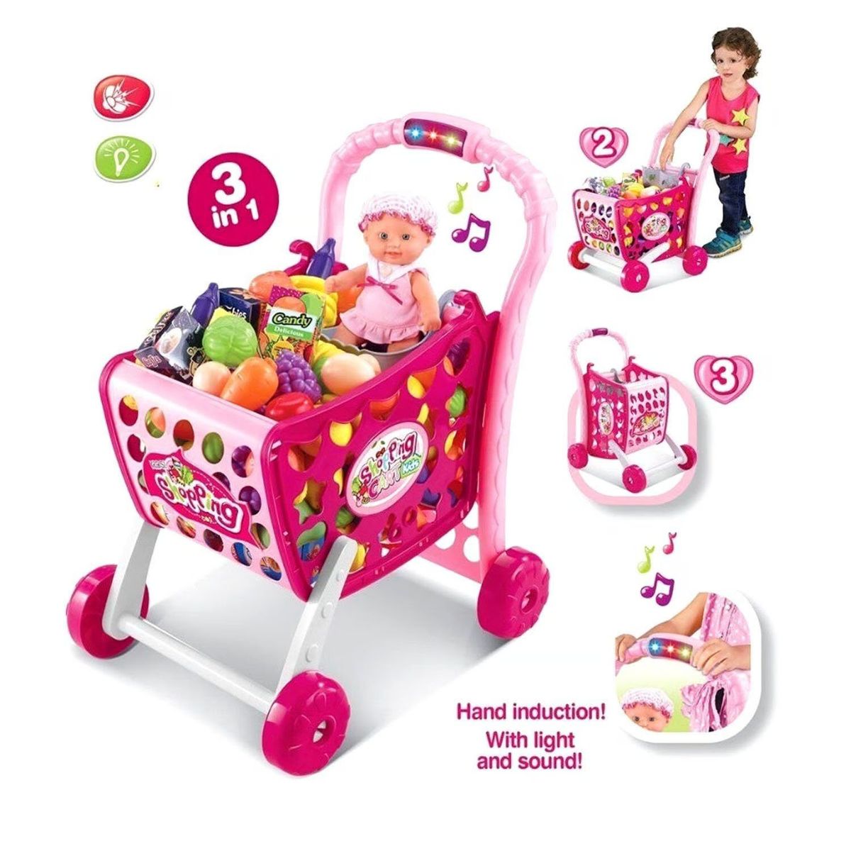 GENERICO - Juguete Coche de Compras con Accesorios 3 en 1