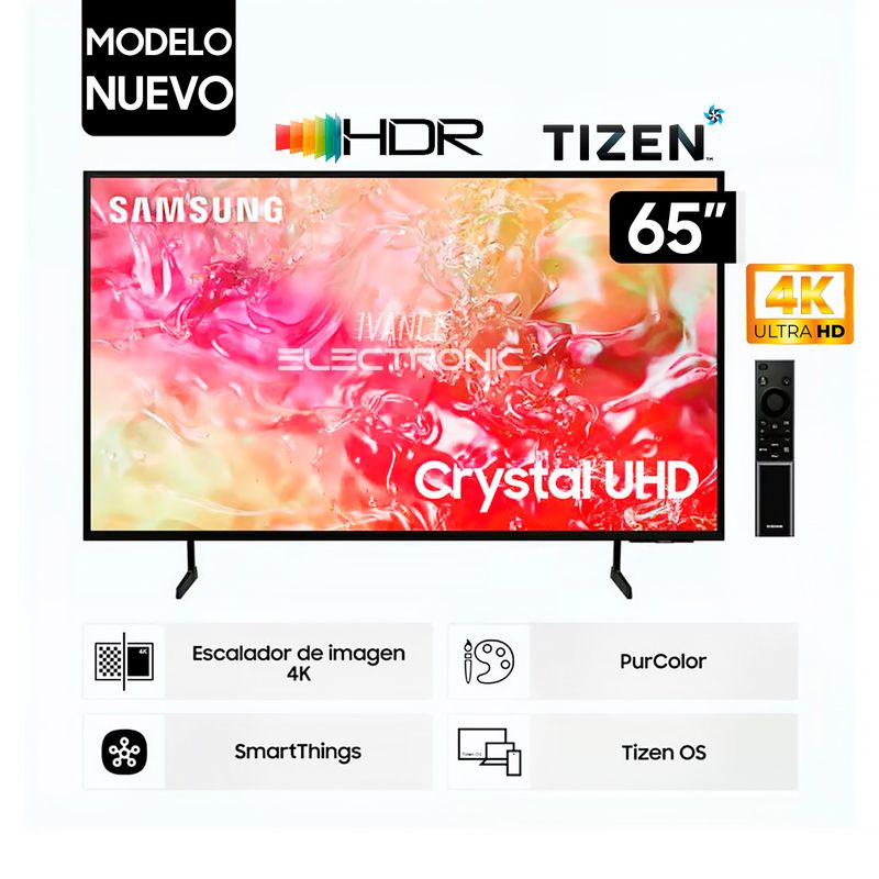 SAMSUNG - Televisor Samsung 65 Pulg. Crystal Smart TV Tizen UHD 4K UN65DU7000GXPE