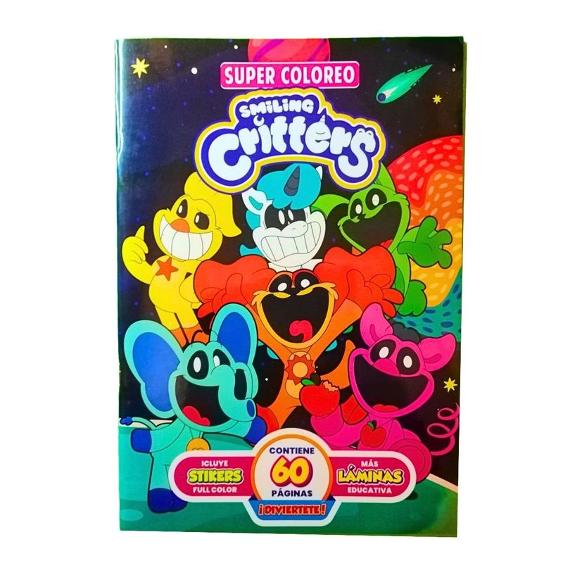 GENERICO - Libro para colorear - Smiling critters con 56 stickers incluidos