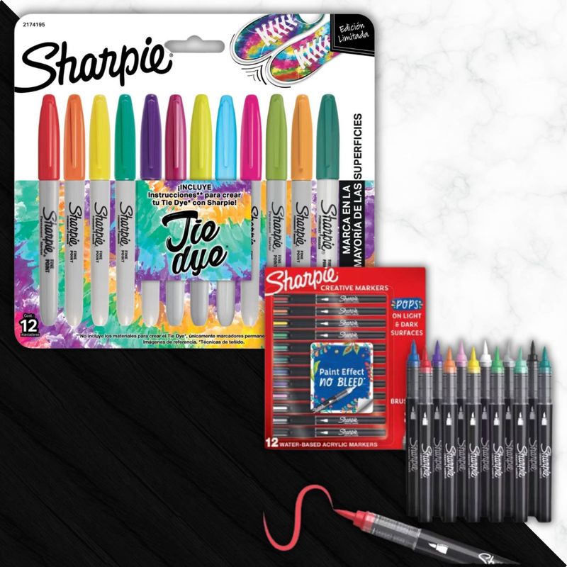 SHARPIE - Sharpie Acrílico Punta Brush x12 + Sharpie Tie Dye x12