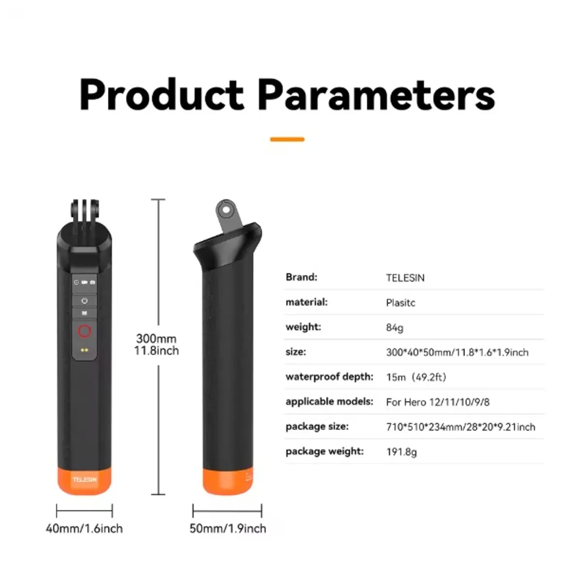 TELESIN - Mango Flotante con Bluetooth para GoPro Hero 13 a Hero 8