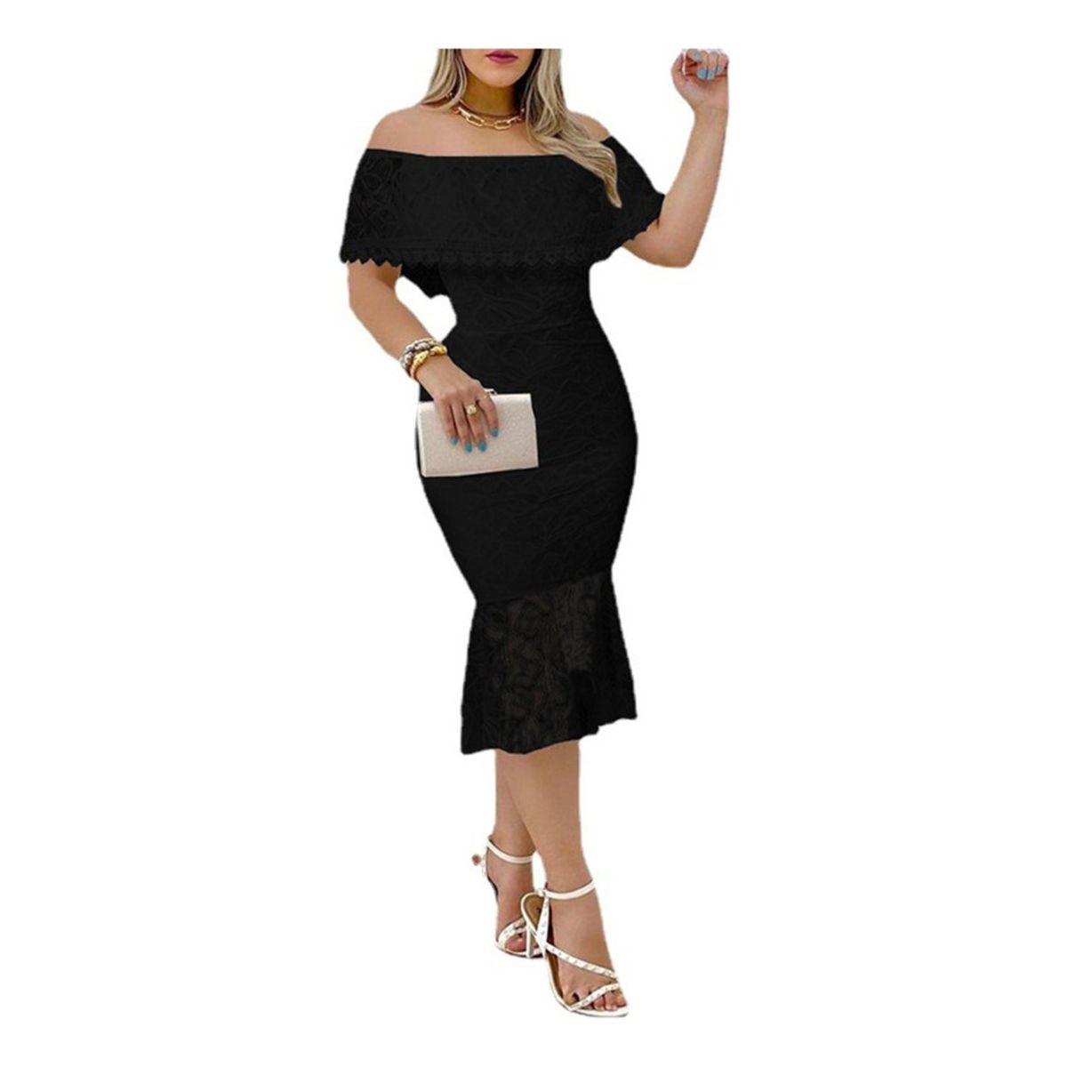 GIOIO - Vestido Riñonera Con Hombros Descubiertos Y Encaje Para Muje