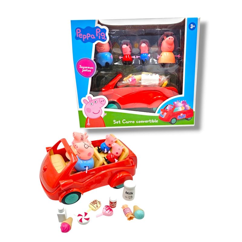 PEPPA PIG - PEPPA PIG AUTO ROJO DE LA FAMILIA, 4 PERSONAJES