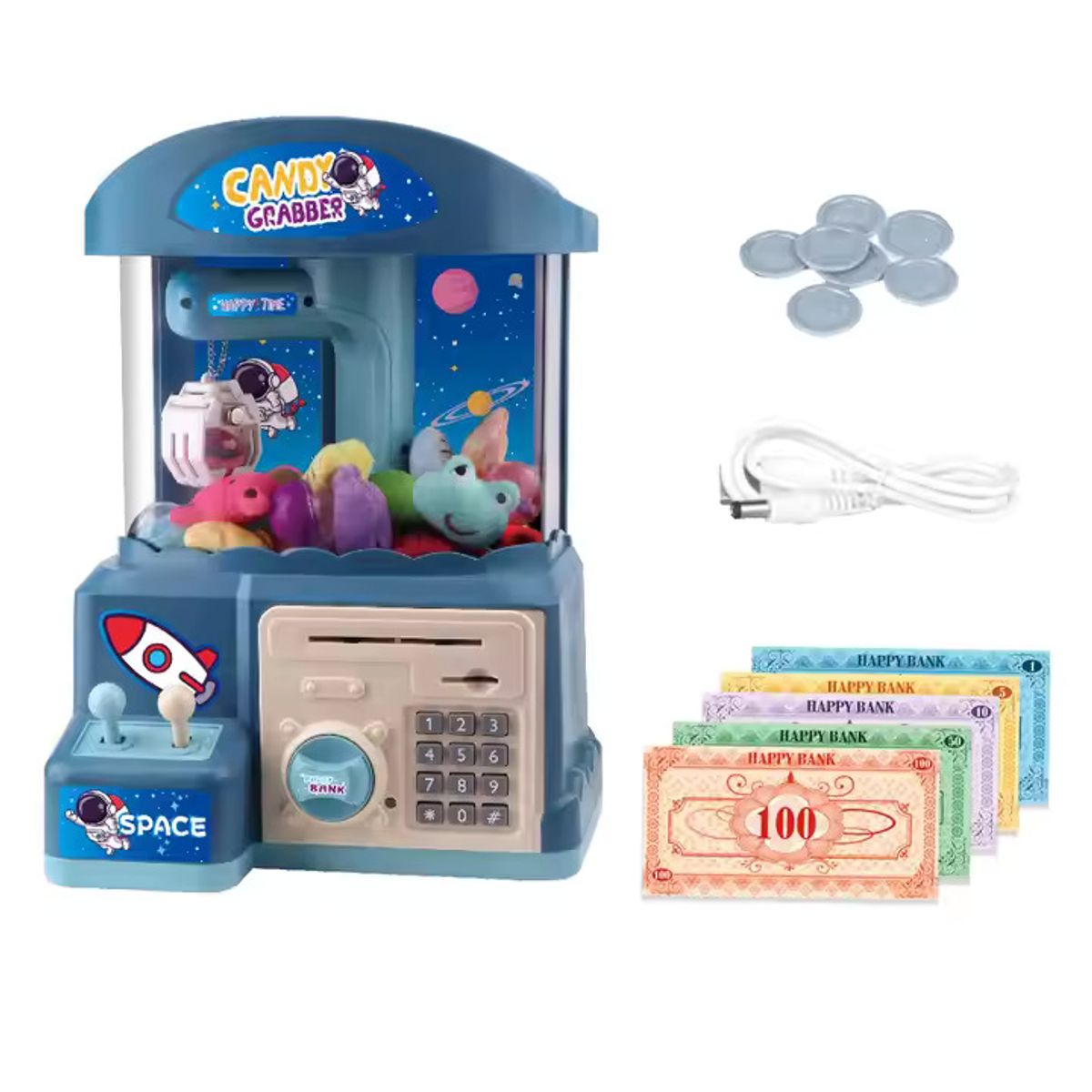 GENERICO - Maquina De Garra Atrapa Peluches con alcancia Gashapon - AZUL