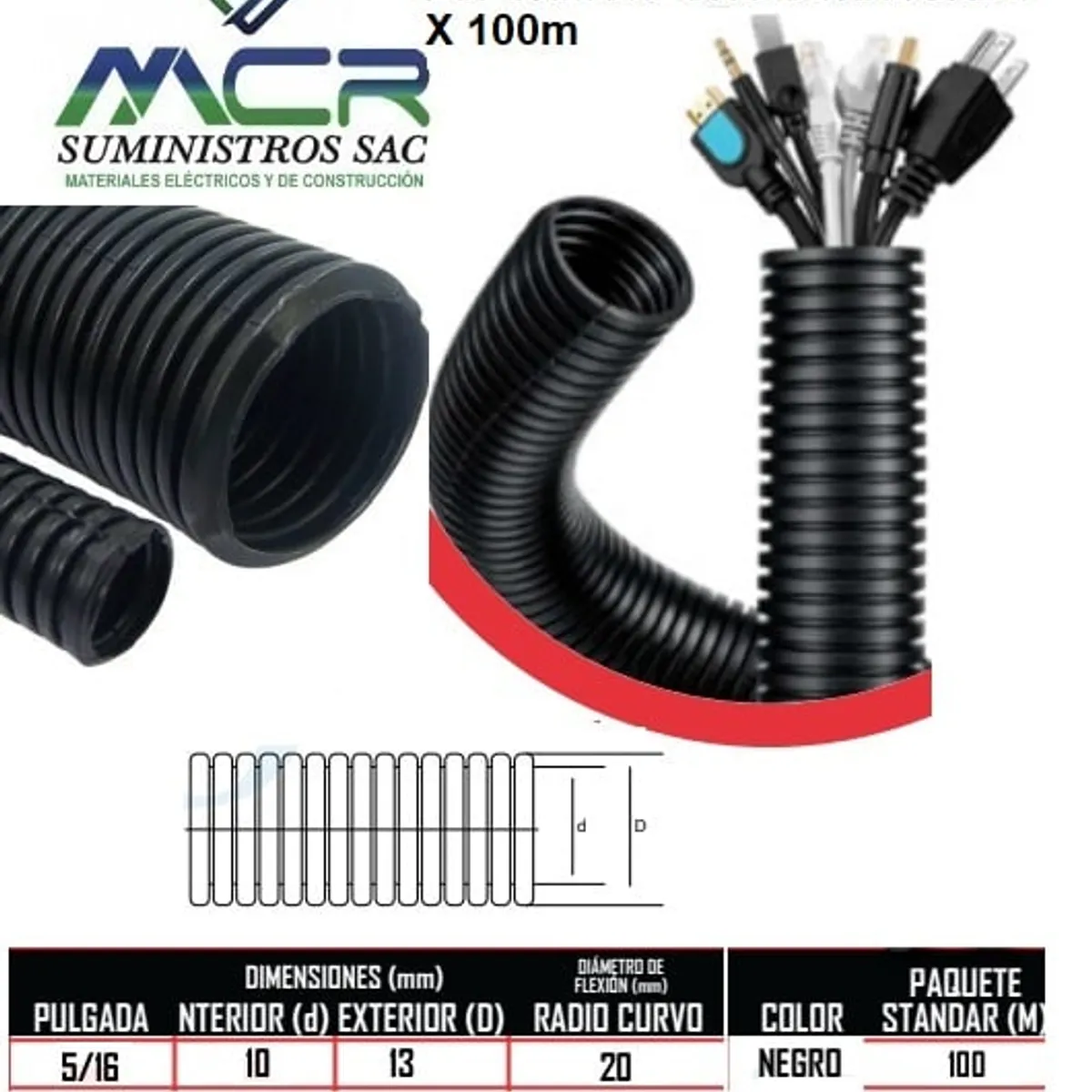 GENERICO - TUBERIA FLEXIBLE DE 5/ 16 PULGADA NEGRO CORRUGADO X100M