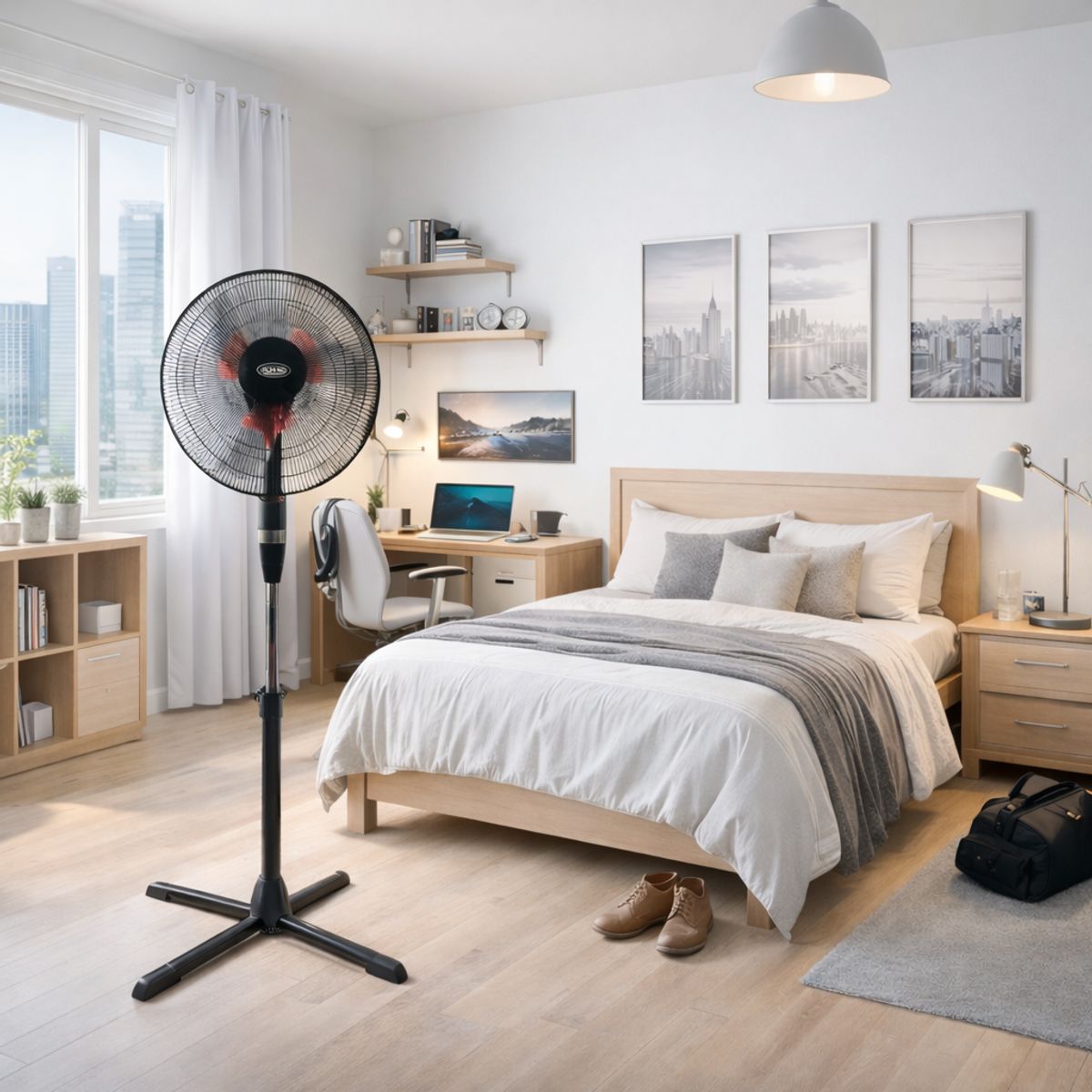 ALFANO - Ventilador de piso doble aspa de 16" 50 w