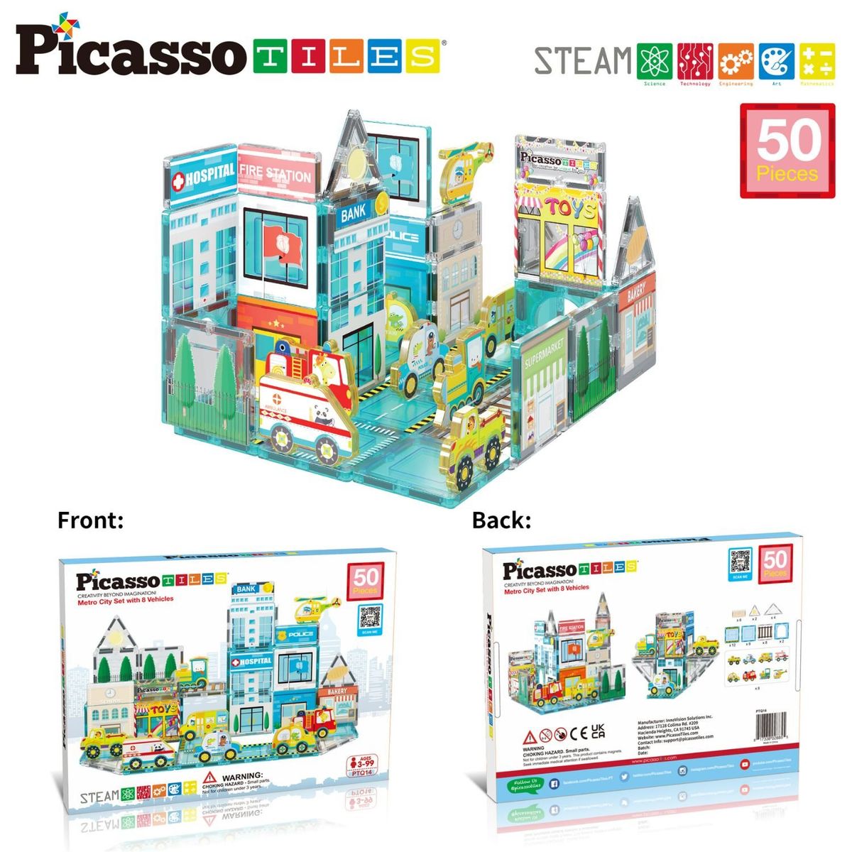 PICASSO TILES - Set Bloques Magnéticos Metro City de 50 piezas