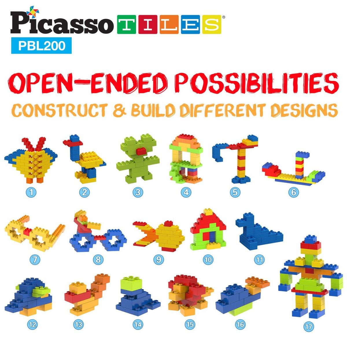 PICASSO TILES - Kit de 200 Bloques de Construcción Grandes - Juego STEM Educativo y Didáctico para Niños PicassoTiles