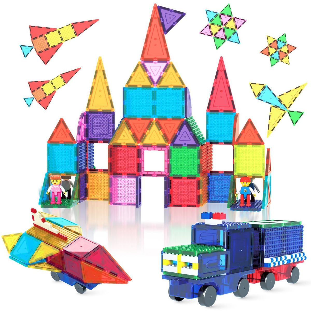 PICASSO TILES - Kit de Bloques Magnéticos de 63 piezas con 2 figuras de personajes - Juguete STEM Educativo y Didáctico para Niños PicassoTiles