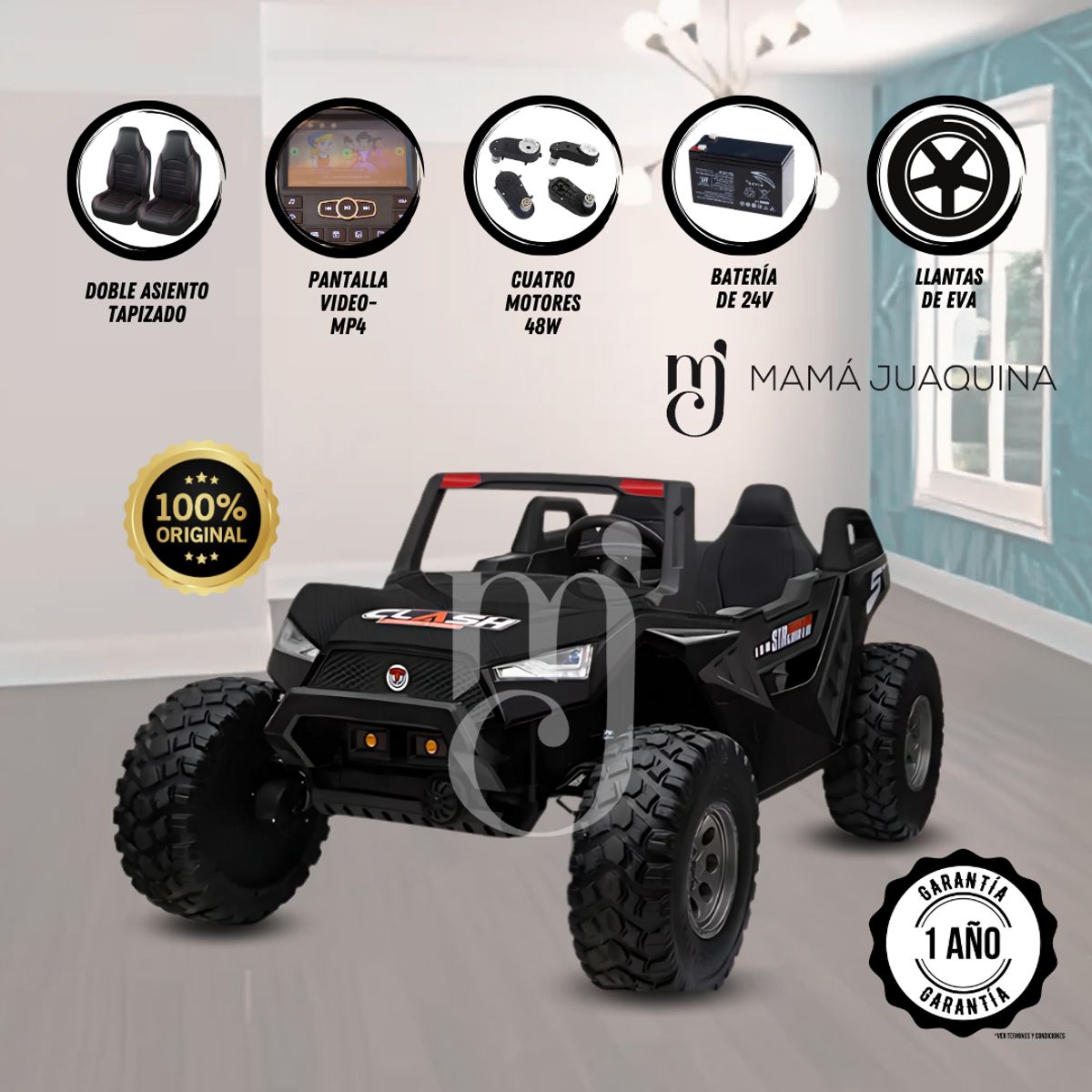 CONFORT - Carro a Batería 4x4 «UTV CRASH RALLY» Licenciado Negro