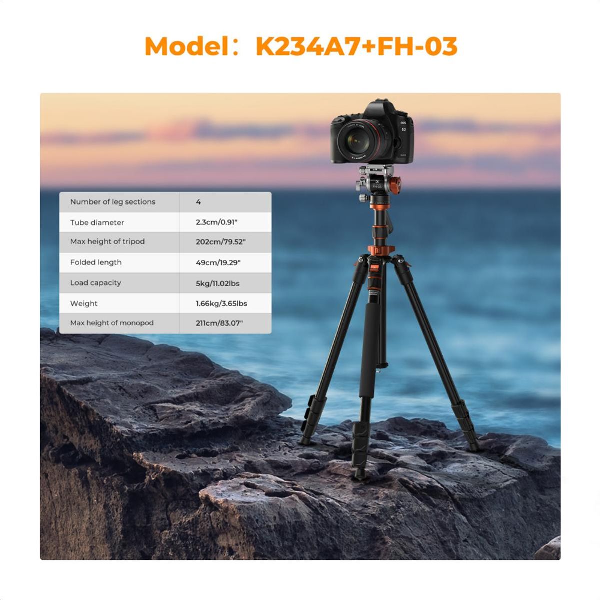 K&F CONCEPT - Tripode K&F Concept  KF09.136 - K234A7+FH-03