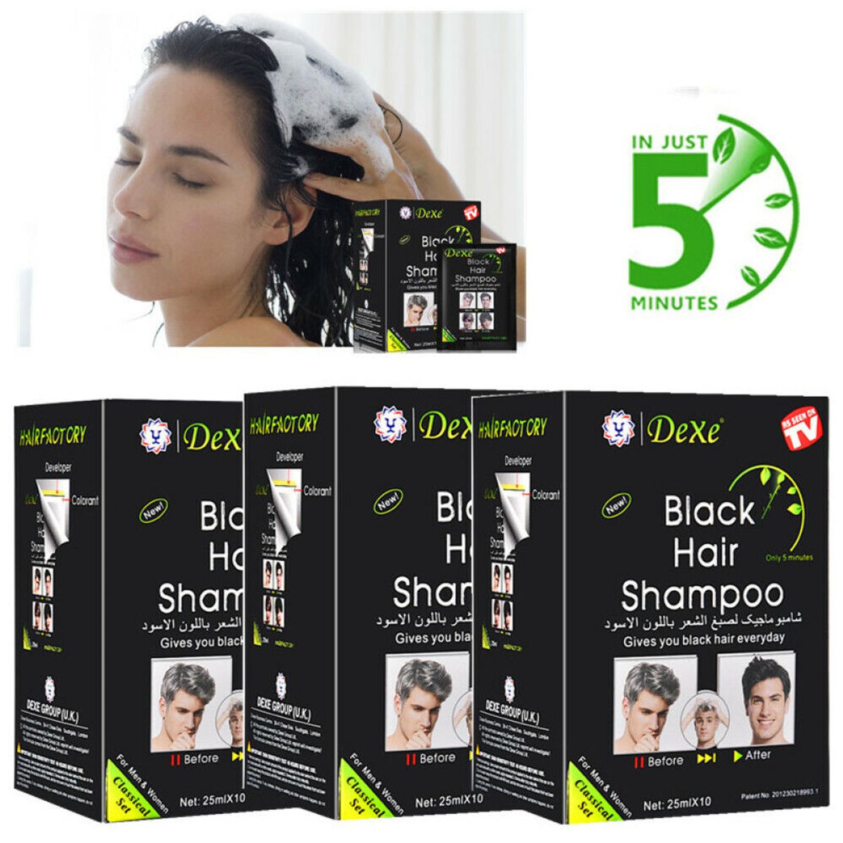 OEM - 10 Unidades De Champ Dexe Para Cabello Negro Tinte Instantaneo
