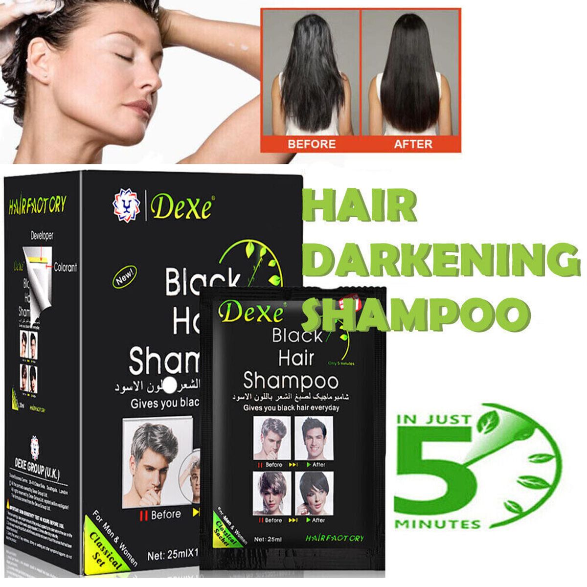 OEM - 10 Unidades De Champ Dexe Para Cabello Negro Tinte Instantaneo