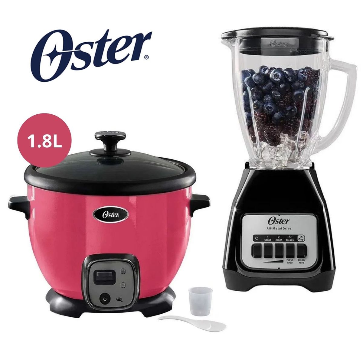 OSTER - Combo Oster Licuadora de 550W Hielera + Olla Arrocera de 1.8 Litros