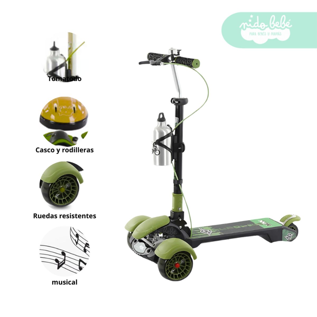 GENERICO - Scooter Musical con tomatodo Roxxy Verde