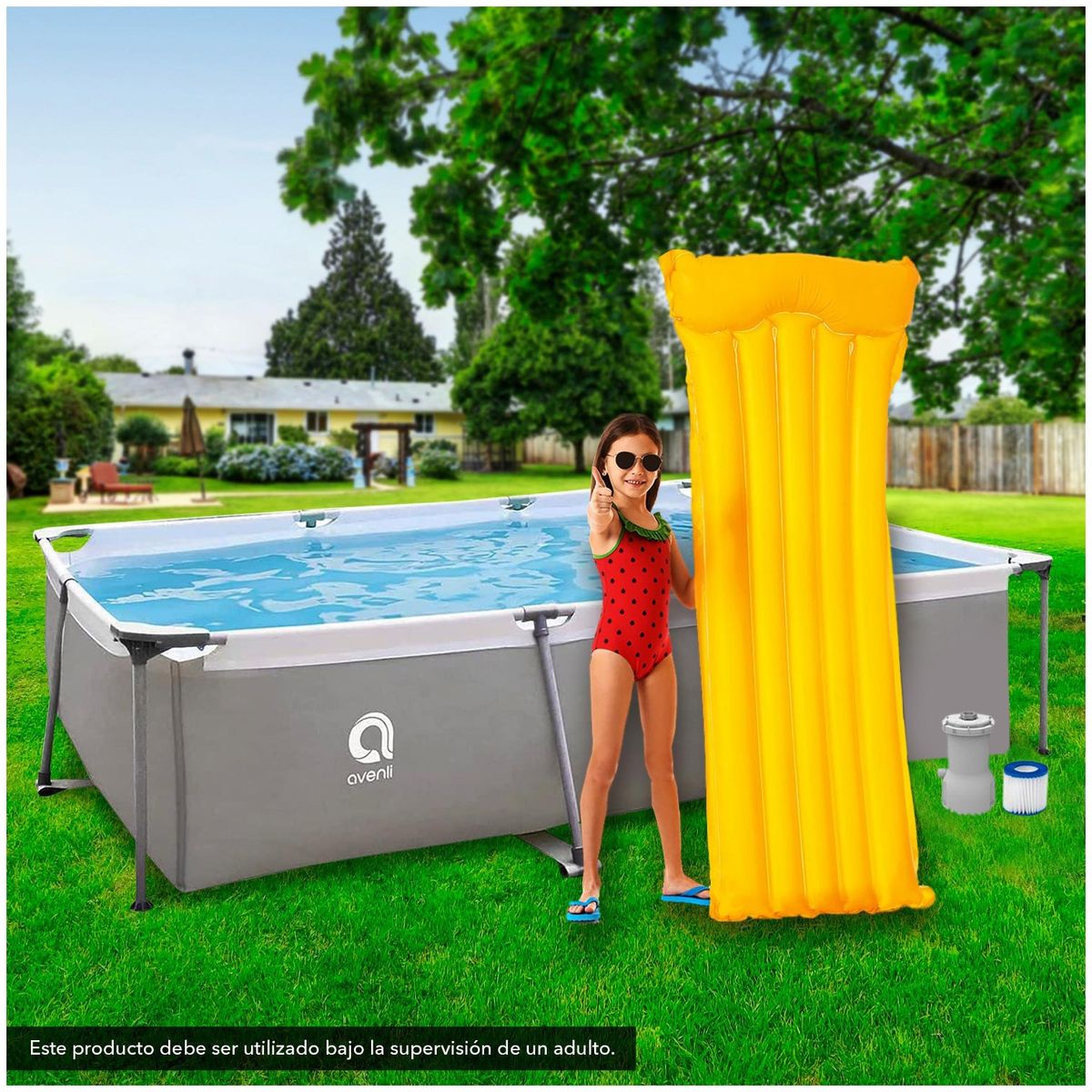 ATLETIS - Piscina con Filtro 3701 Litros 65x207x300 cm Gris