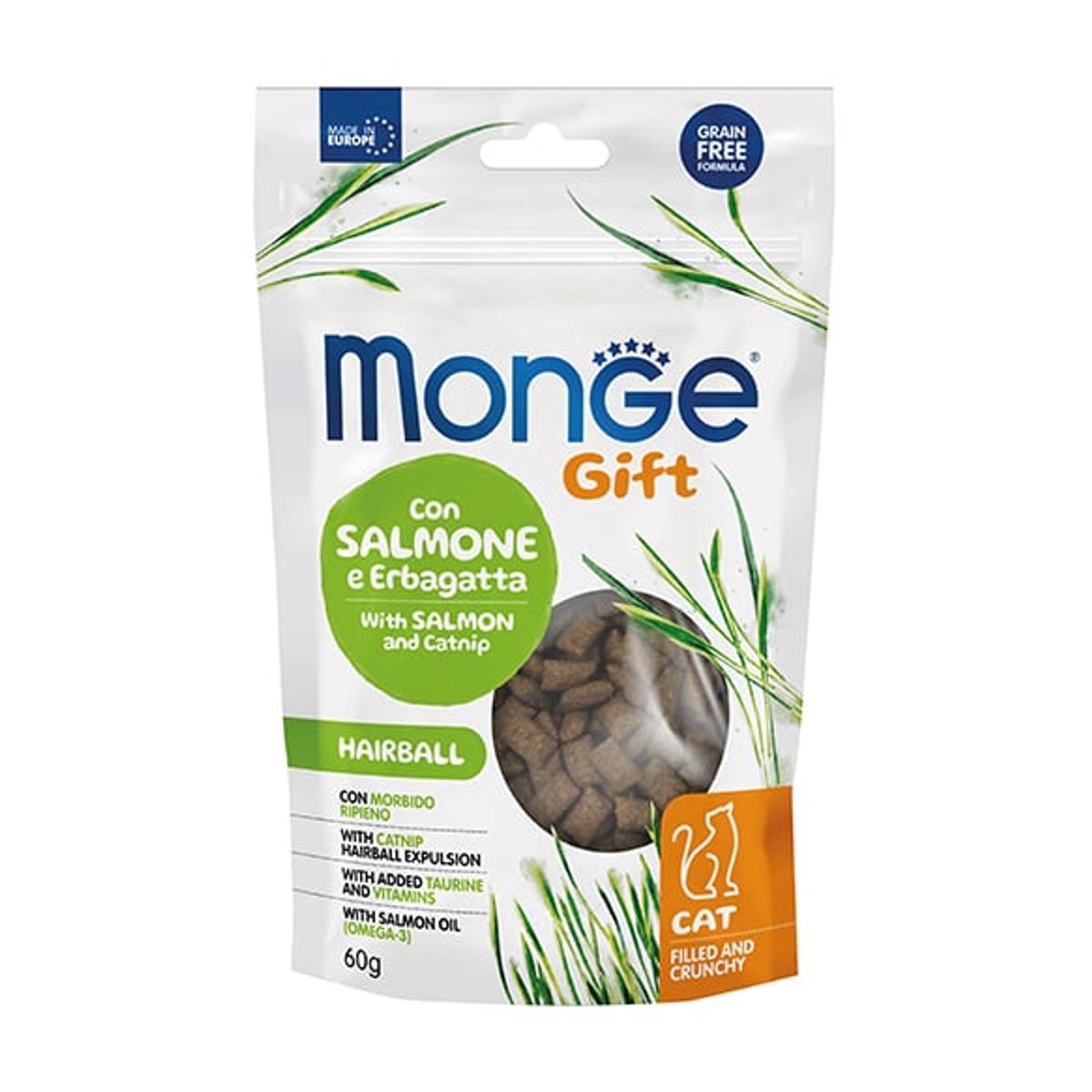 MONGE - Monge Gift Filled And Crunchy Hairball 60gr - Salmon Catnip