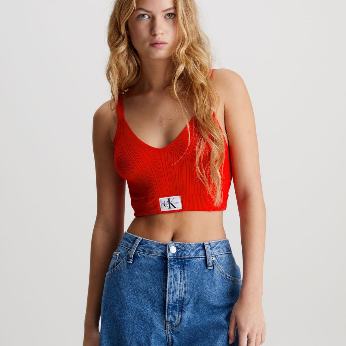 CALVIN KLEIN - TOP WOVEN LABEL SWEATER BRALETTE CK