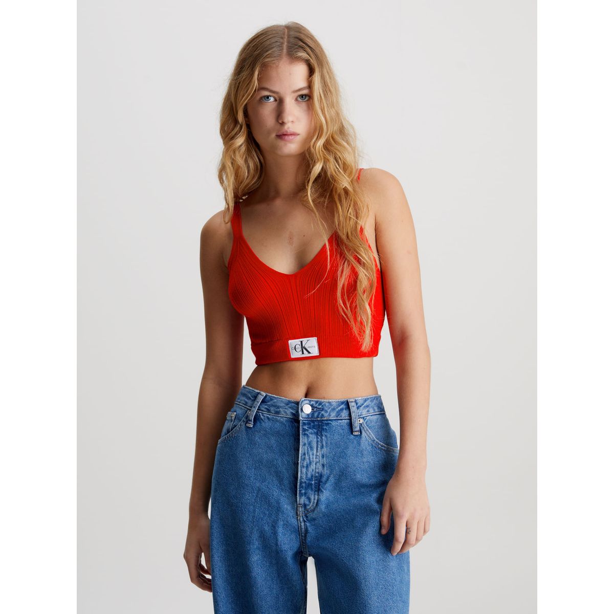 CALVIN KLEIN - TOP WOVEN LABEL SWEATER BRALETTE CK