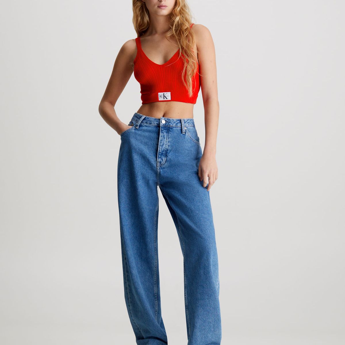 CALVIN KLEIN - TOP WOVEN LABEL SWEATER BRALETTE CK