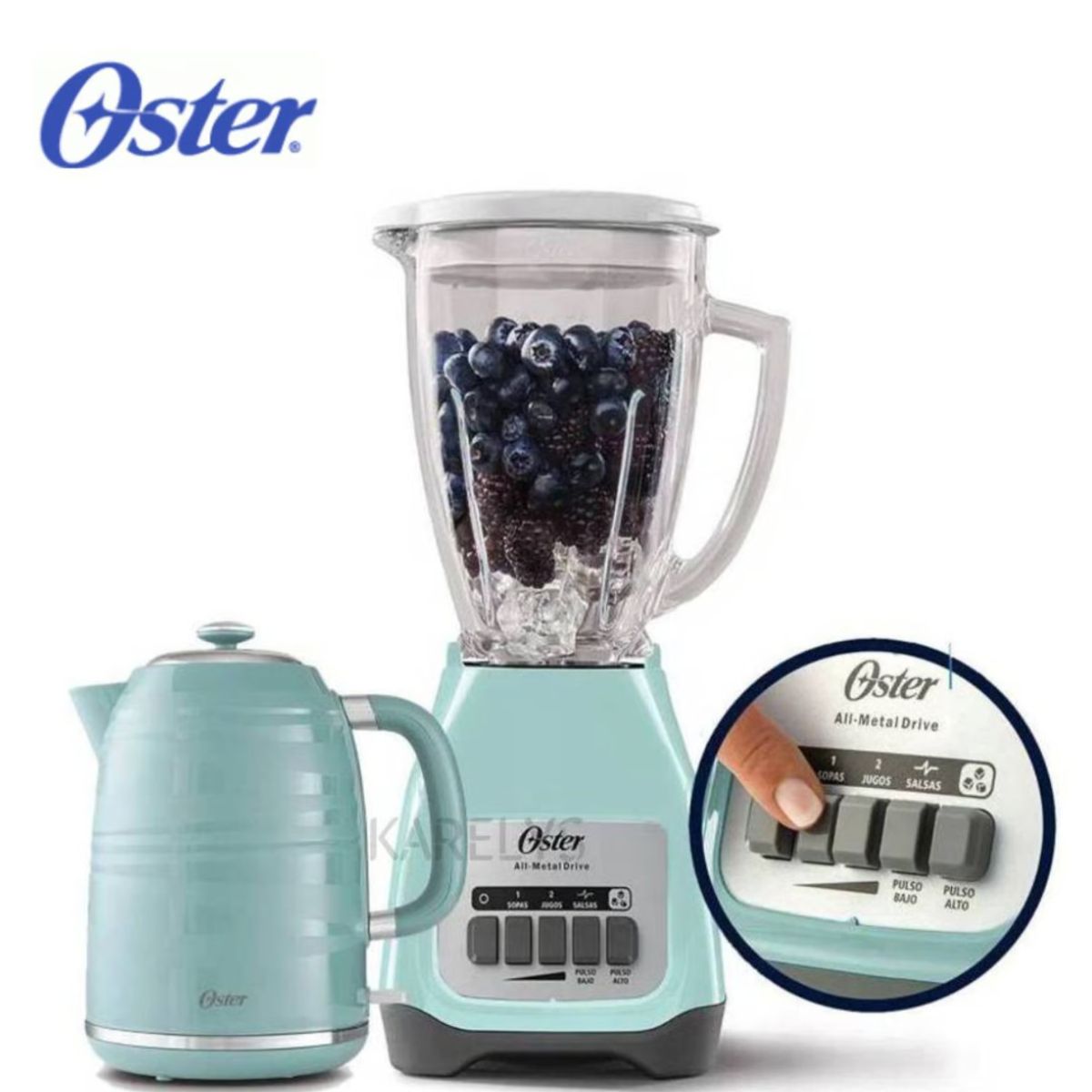 OSTER - COMBO Oster Licuadora 2 Vel Hervidor Eléctrico BVSTKT4177V Turquesa