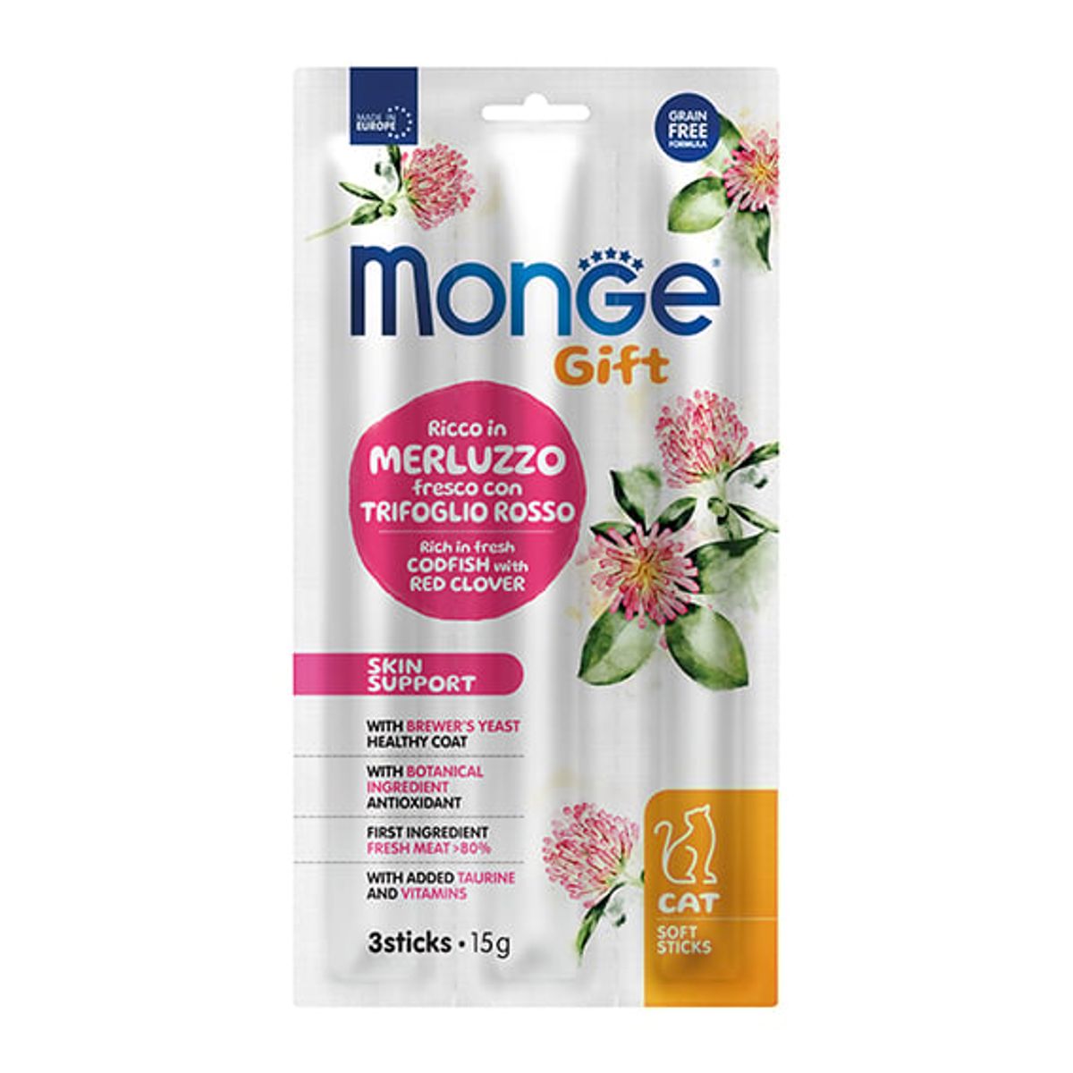 MONGE - Monge Soft Sticks Skin Support X 3und - Bacalao Trebol Rojo