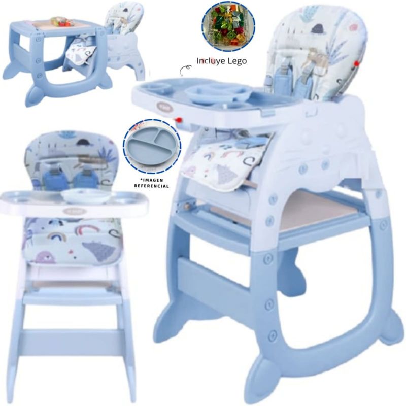 HI BABY - Silla Carpeta Hi Baby Gato 3 en 1 con Plato y Lego AZUL
