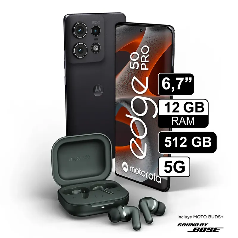 MOTOROLA - Celular Motorola Moto Edge 50 Pro 6.7" 12GB RAM 512GB Negro + Moto Buds